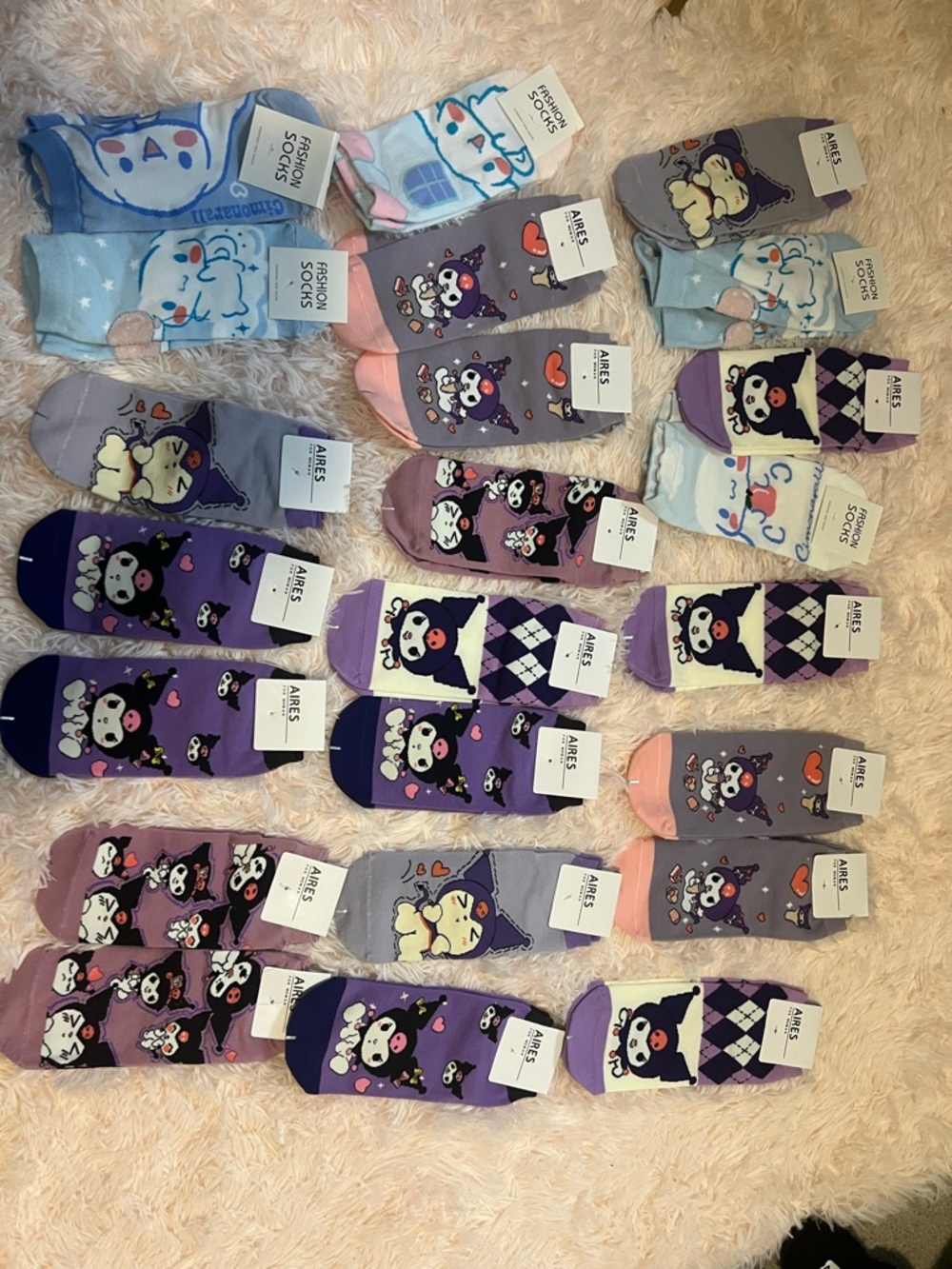 Kuromi and Cinnamoroll 23 pairs of Socks Brand New!